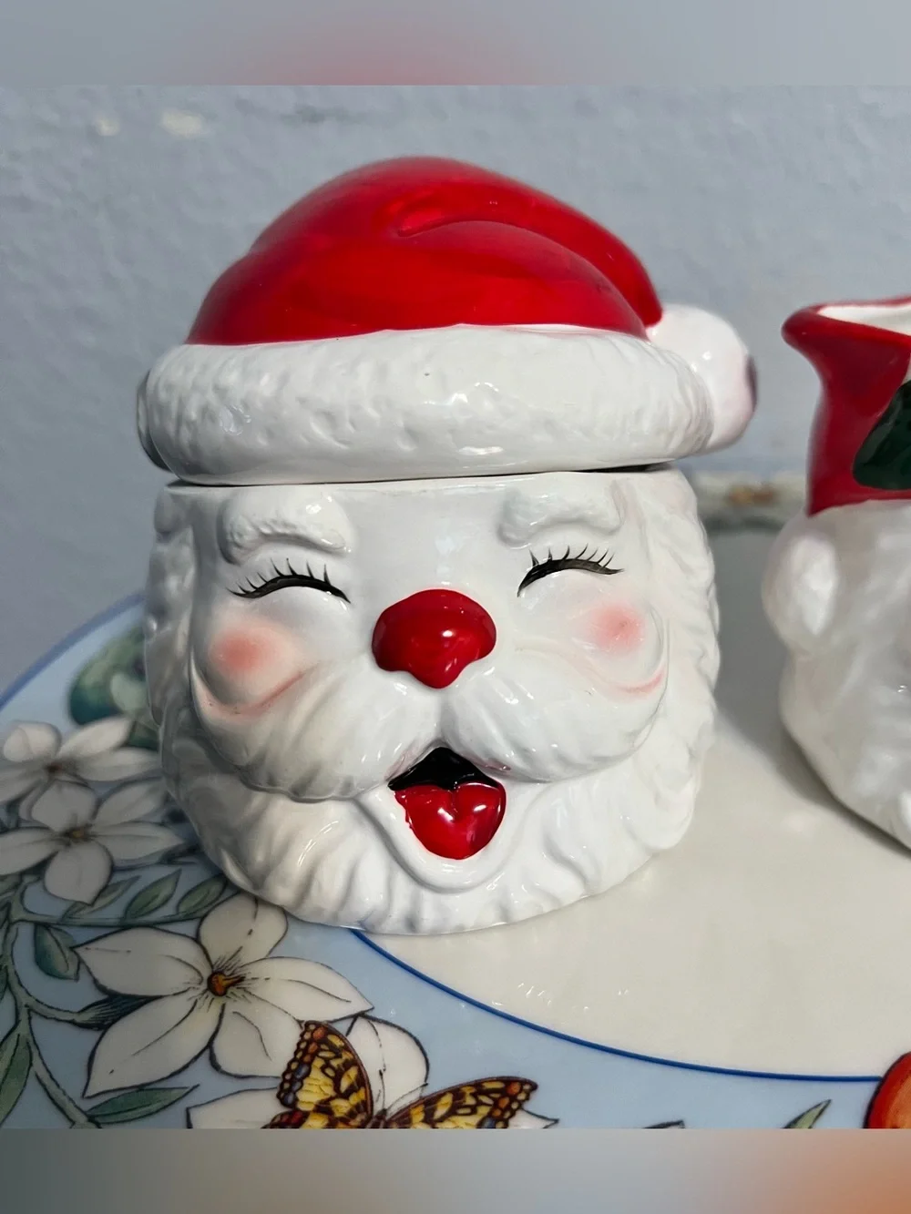 Ceramic Santa Creamer and Sugar Jar - Red & White